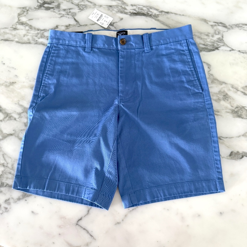 J Crew Mens Flat Front‎ Blue Cotton Shorts, Size 30